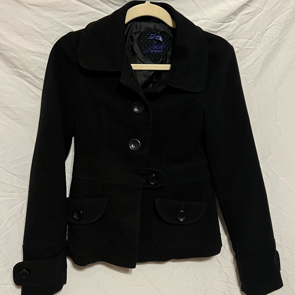 Sz S Jack by BB Dakota hip length black jacket pea coat - Picture 10 of 10